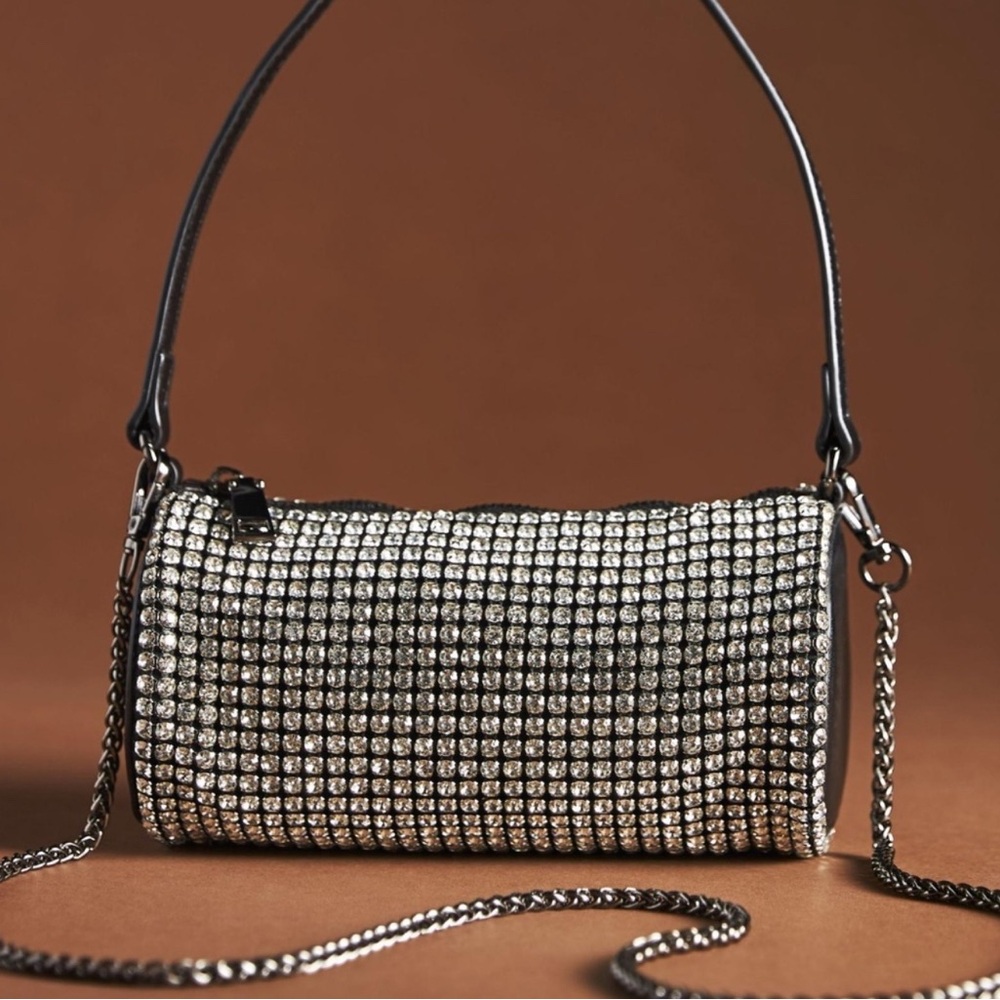 Anthropologie Black Crystal-Embellished Cylinder Women's Bag - Picture 3 of 3